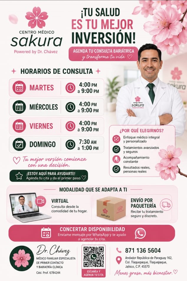 Información de consulta, horarios y modalidades de atención del Dr. Chávez